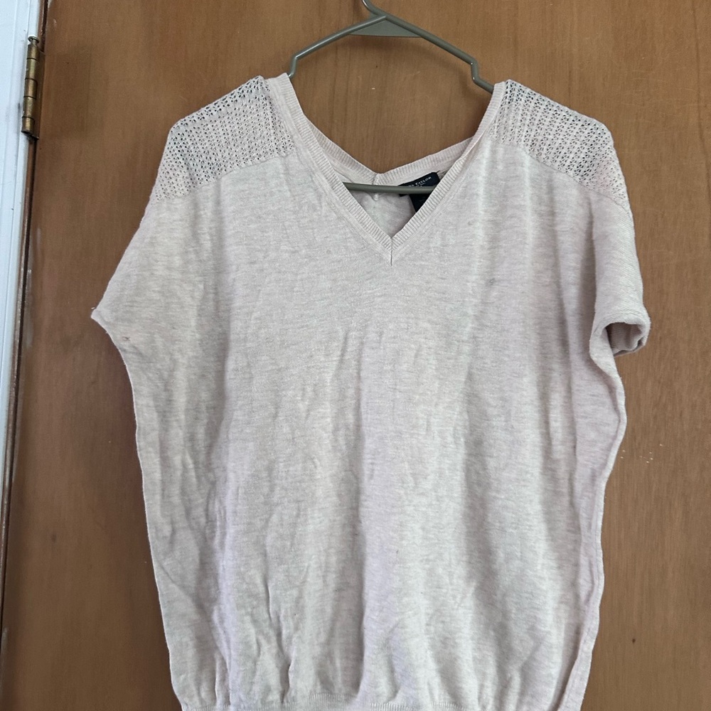 Ann Taylor Cream Knit V-Neck Sweater